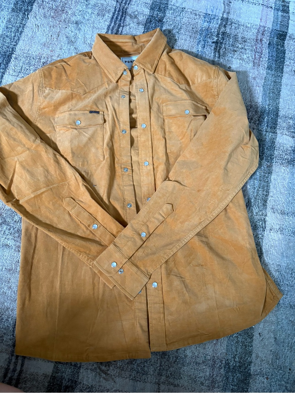 Corduroy Button-Down Shirt Jacket in Mustard